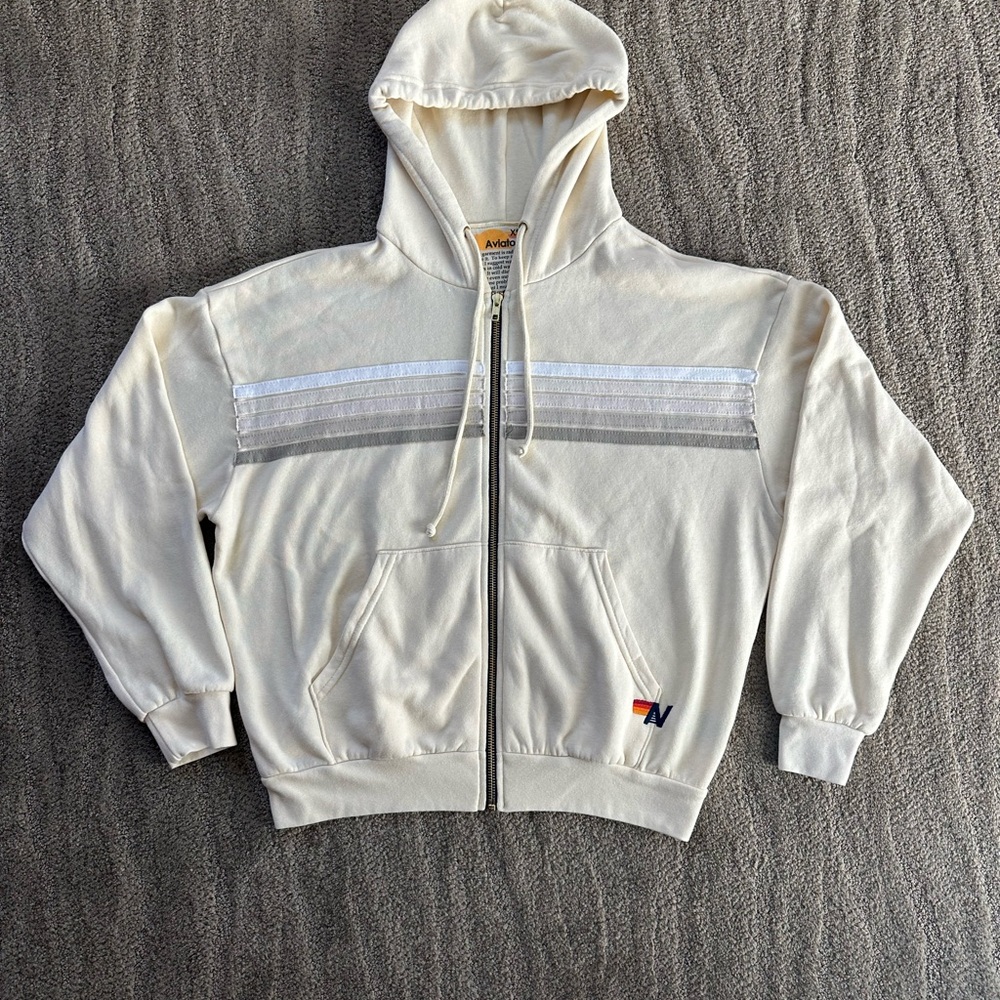 Aviator Nation Cream Zip-Up Hoodie NWT